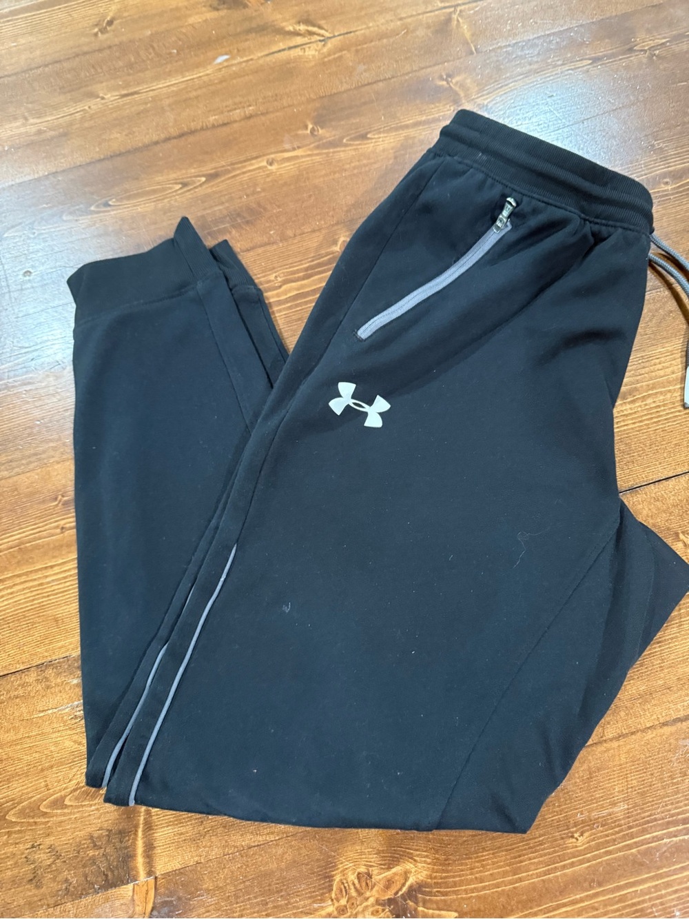 Under Armour Kids Black Joggers with Gray Zipper and Logo